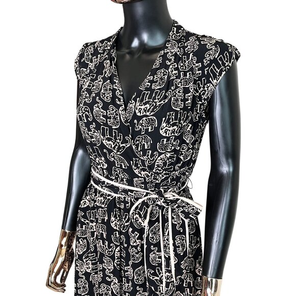 Maeve For Anthropologie Black Elephant Print Faux Wrap Dress XXS/P - Picture 6 of 12